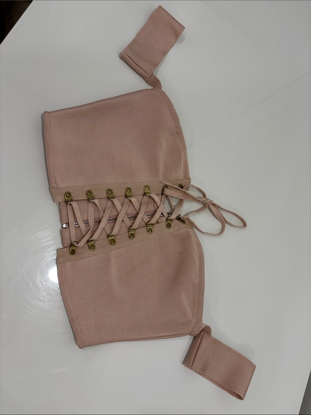 Mendocino Blush Pink Off-Shoulder Lace-Up Crop Top